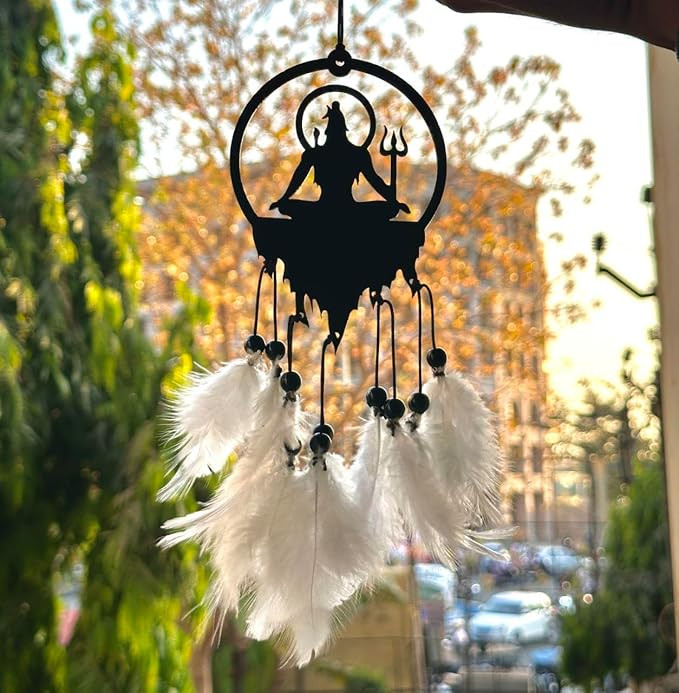 Shiv with White Colour Father Hanging Dream Catcher, Center Back View Mirror Hanging Accessories Interior, Decoration Accessories