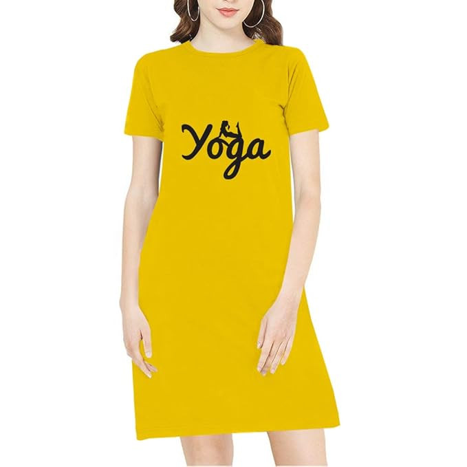 Women's Regular Fit Knee Length Yoga Girl Cotton Graphic Printed Round Neck Half Sleeves Multicolour Yoga Tshirt. One Piece, Knee Long, Three Fourth Tops, Pootlu Tees and Tshirts