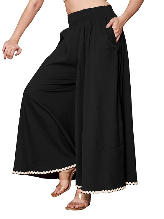 Palazzo for Women | Solid & Printed | Stylish Wide-Leg | Comfortable Elastic Waist Bottomwear