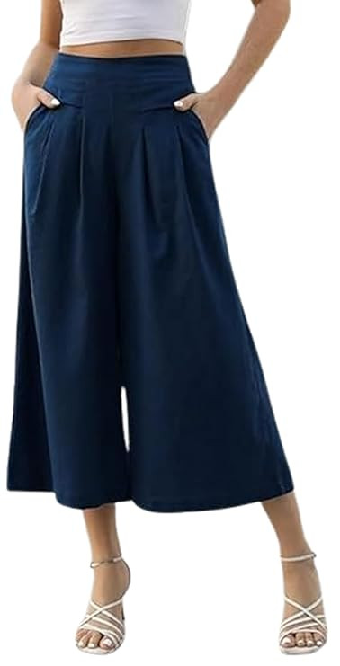 Cotton Linen Palazzo Pant for Women | Women's High Rise High Waist Trousers Flowy Wide Leg Plazzo Pant Trouser with Pocket | Plazo Pant for Woman