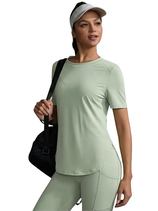 Woman's Activewear Gym T-Shirt|Korean Gym Workout T-Shirt|Lightweight Breathable Workout Gym Top|Breathable Round Neck T Shirts for Training, Running, Gym, Yoga, Badminton, Pickleball