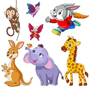 Cartoon Animated Lion, Elephant and 3D Butterflies Wall Self-Adhesive Sticker for Kids for Living Bed Room Office Space PVC Vinyl (60cms x 50cms)