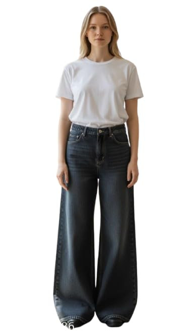 Women Baggy Fit Denim Jeans Stylish Wide Bottom High Waist Casual Wear Jeans