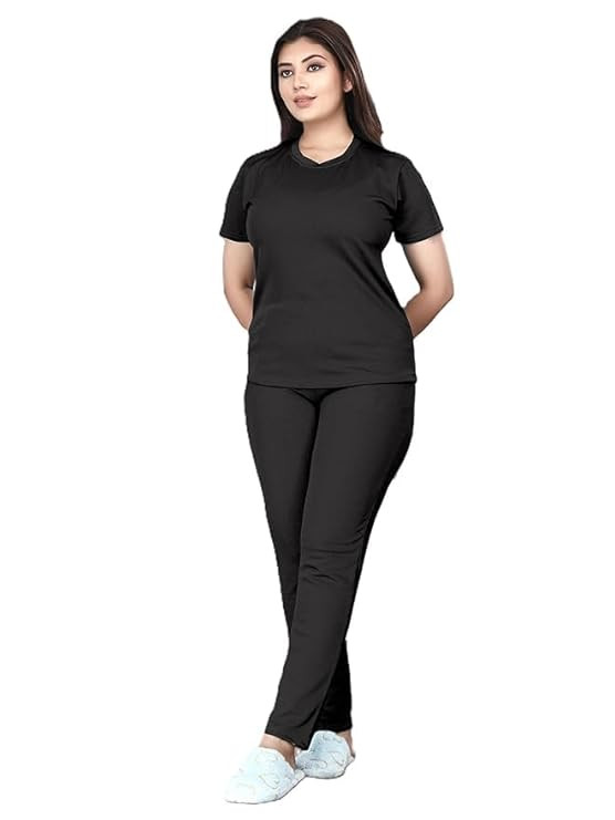 Women's Active Wear Track Suits Cotton Blend Sportswear Top & Bottom Set for Woman Round Neck for Fitness & Workout T-shirt and Pant