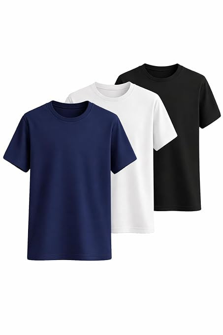 Men’s Cotton T Shirt Combo Pack of 3 | 100% Pure Cotton | Regular Fit | Bio Washed | Soft & Breathable | Plain T Shirts for Men Casual Half Sleeve