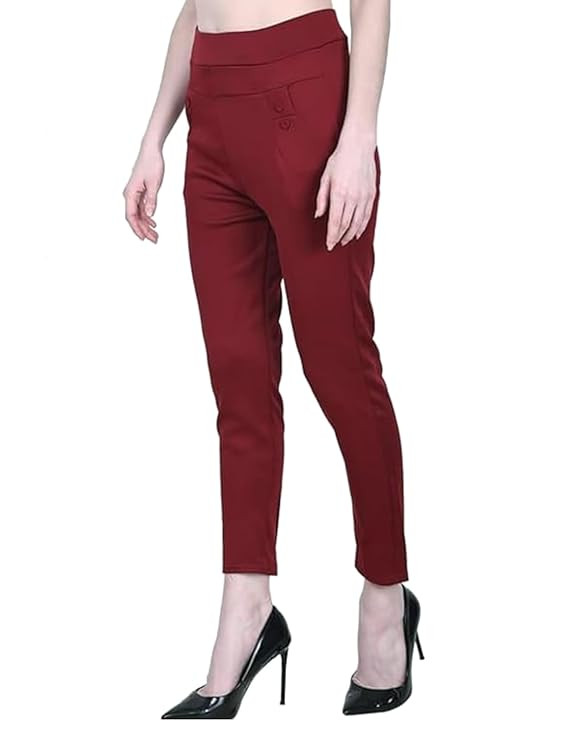 Women's Solid Cotton Slub Ankle Length Jegging Trousers | Office Wear Summer Pants | Regular Fit, Stretchable, Comfortable & Stylish Everyday Bottoms