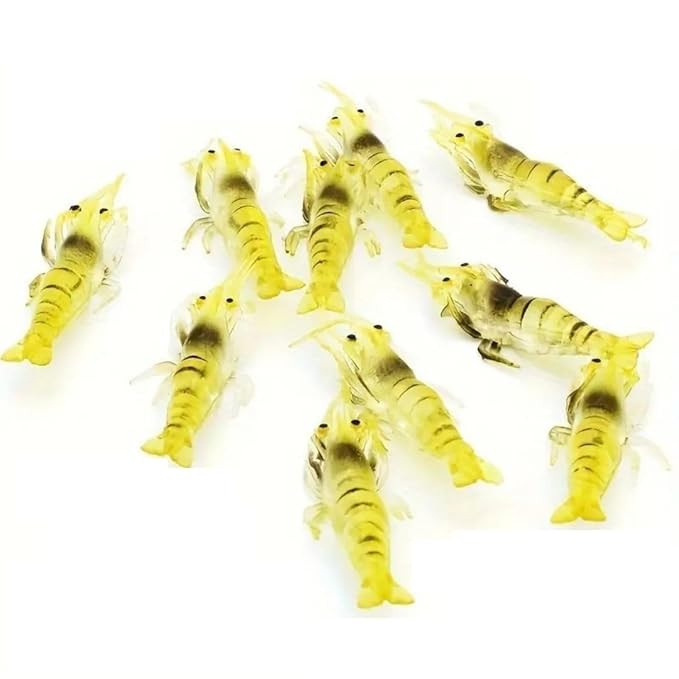 TA 10 Pcs Soft Shrimp Fishing Lures with Hooks | Realistic Prawn Simulation Bait Set, Luminous Night Fishing Artificial Soft Baits for Freshwater & Saltwater Angling