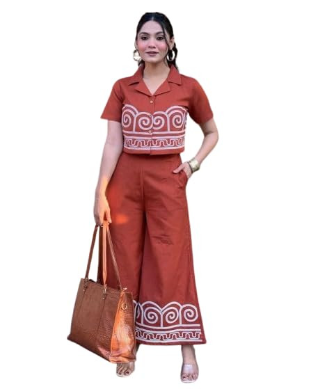 TA Women Designer Co-ERD Set in Heavy Embroidery Cotton Short Kurti with Palazzo Set_1012