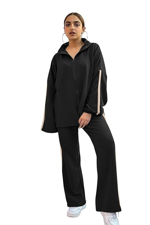 TA Co Ord Set For Women Stylish | Western Summer Casual Zip Up Dress for Woman | Full Sleeve Formal Office Wear & Western Lounge Track Suit | Loose Fit Pyjama Set for Beach & Holiday Look
