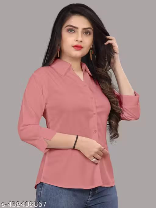 TA Women’s Cotton Blend Solid Formal Shirt with 3/4 Sleeves-Pink P3