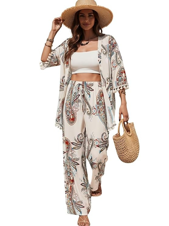 TA Co Ord Set for Women Stylish | Summer Travel Co-Ord Set Short Sleeve Shirt & Wide-Leg Pant | Paisley Printed Stylish Casual Outfit for Summer Cord for Women | Dress for Woman