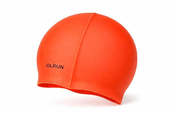TA Silicone Swimming Cap, Orange, Waterproof Stretchable Unisex Adult Swim Cap