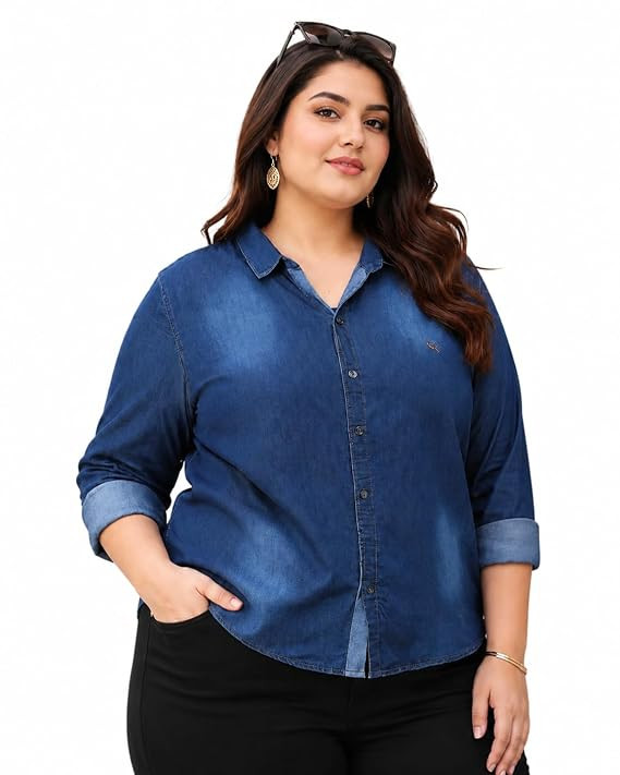 TA Women Denim Shirt's | Casual Blue Denim Shirt for Women's | Full Sleeve Button Down Shirt's Stylish Denim Top for Women | Trendy Plus Size Shirt