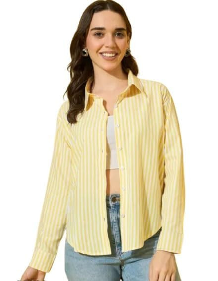 TA Women’s Striped Shirt, Casual Button Down Shirt for Women, Full Sleeve Cotton Blend Oversized, Ladies Formal & Casual Wear Top