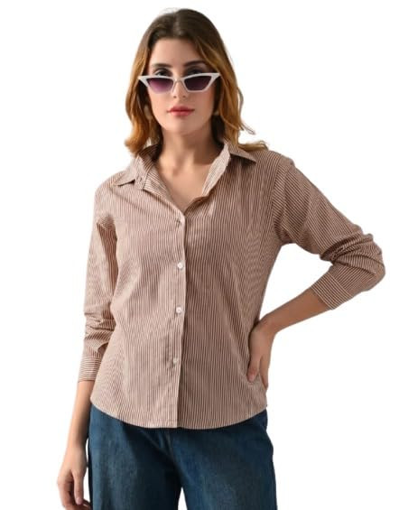 TA Women's Striped Button-Down Shirt, Long Sleeve, Collared, Casual Style