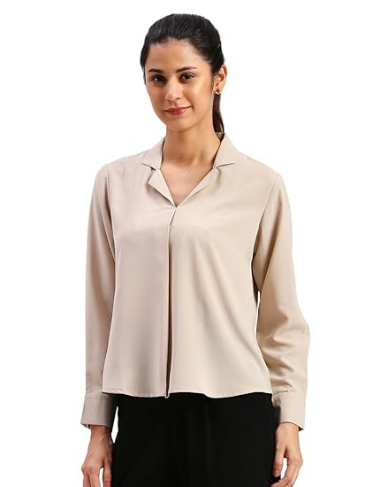 TA Women's Regular Fit Cotton Blend Shirts with Wingtip Collar