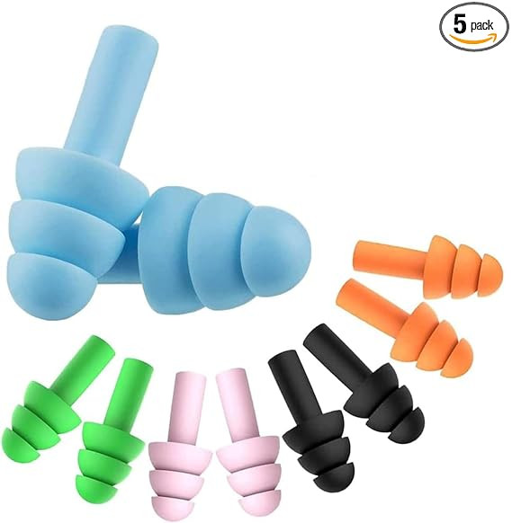 TA Reusable Silicone Earplugs, 5 Pairs of Noise Reduction Ear Plugs, Suitable for Sleeping, Swimming, Snoring, Concerts, Airplanes, Travel,work