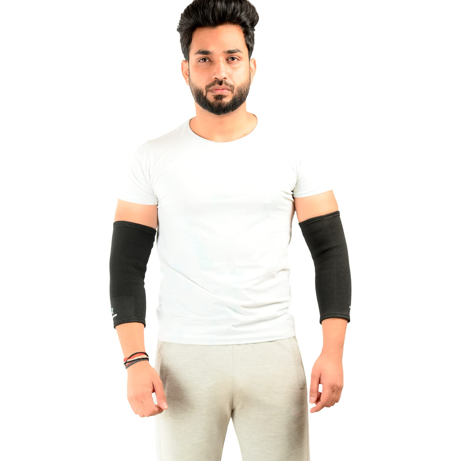 TA Elbow Support for Gym | Elbow Band for Pain Relief | Elbow Brace for Cricket/Athletics/Basketball/Volleyball| Elbow Sleeves/Guard/Cap/arm band for Men & Women | Medium Size Black Fits 10 - 12 Inches