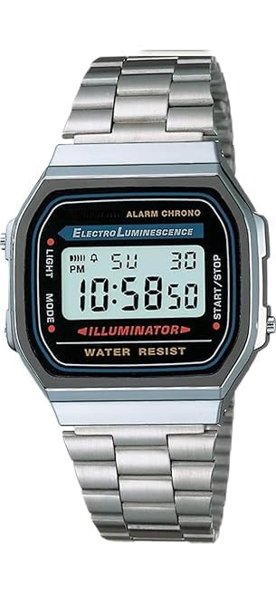 TA Classic Vintage Digital Watch for Men Silver Stainless Steel Band Strap Square Dial & Electro Luminescence Illuminator LED Backlight Alarm Chrono Water Resistant Premium Silver Watch Brand New