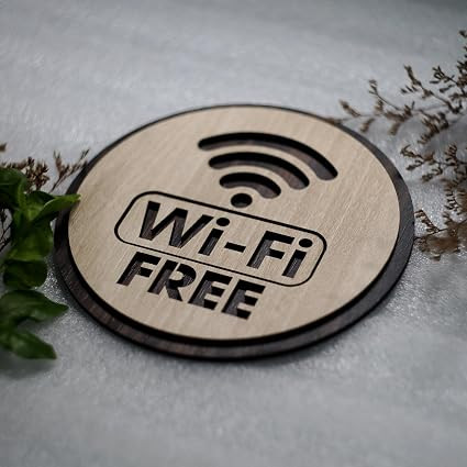 Wooden Free Wifi Sign | Wifi Symbol | Free Wifi Logo | Wooden sign decor | Self Adhesive | Wooden | Board for Office, Business Shop, Restaurant, Stores Cafes Shops, Hotel Sticker Combo