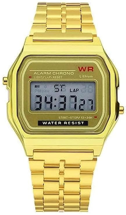 TA Royal Premium Stainless Steel Digital Vintage Square Dial Unisex Wrist Watch (WR70-GOLD)