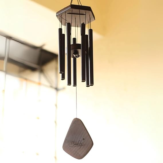 TA Black 7 Metal Pipes Wind Chime Home Balcony & Office Positive Energy Aluminum Meditation and Best Gift for Birthday Anniversary Home VASTU and Return Gift Black
