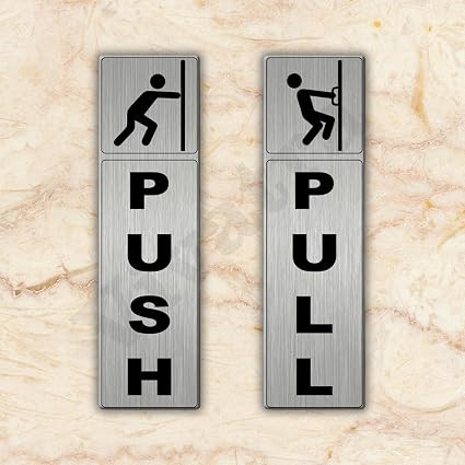 TA Self Adhesive Acrylic Push and Pull Signage Board for Glass Wooden Doors Office Hospital Mall Gate| Silver| 7 x 2 Inches