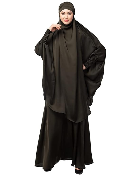 TA Women's Solid Plain Two-Piece Khimar and Skirt Set|Ready to Wear Instant Hijab cum Naqab for Daily Islamic | Muslim Outfit |Ethnic Fusion Wear for Women complimentary