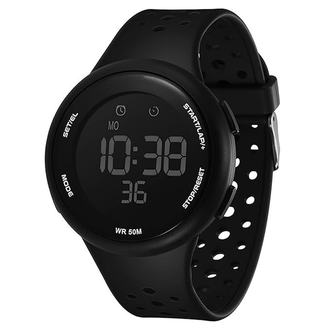 TA Silicone Digital Sports Multi Functional Black Dial Watch For Men Boys -Wch79 (Black), Black Band