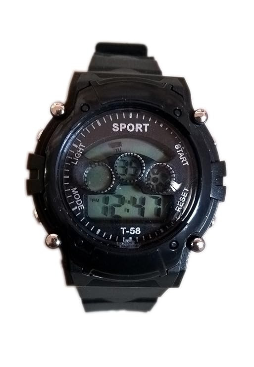 TA Boy's and Girl's Sports Digital Watch with 7 Lights in Round Dial (Black)
