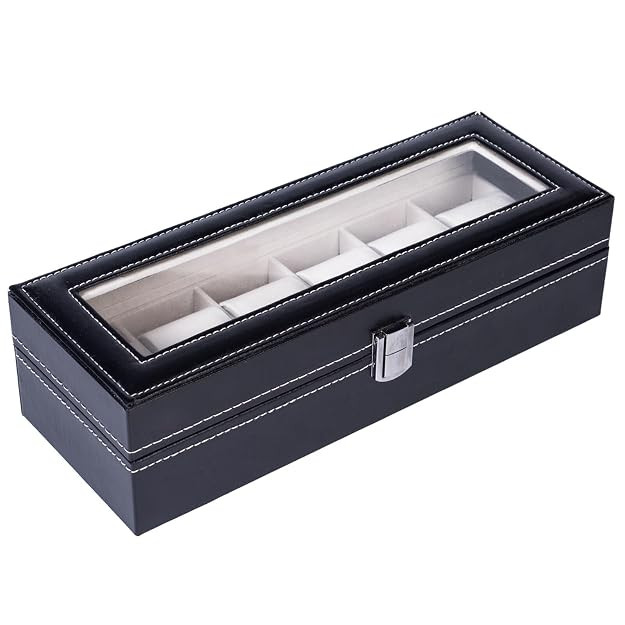 TA Jewellery and Watch Organiser Box Men's and Women's Watch Box Holder Organizer Case In 6 Slots of watches In PU Leather (Black) (Watch_Box_1)