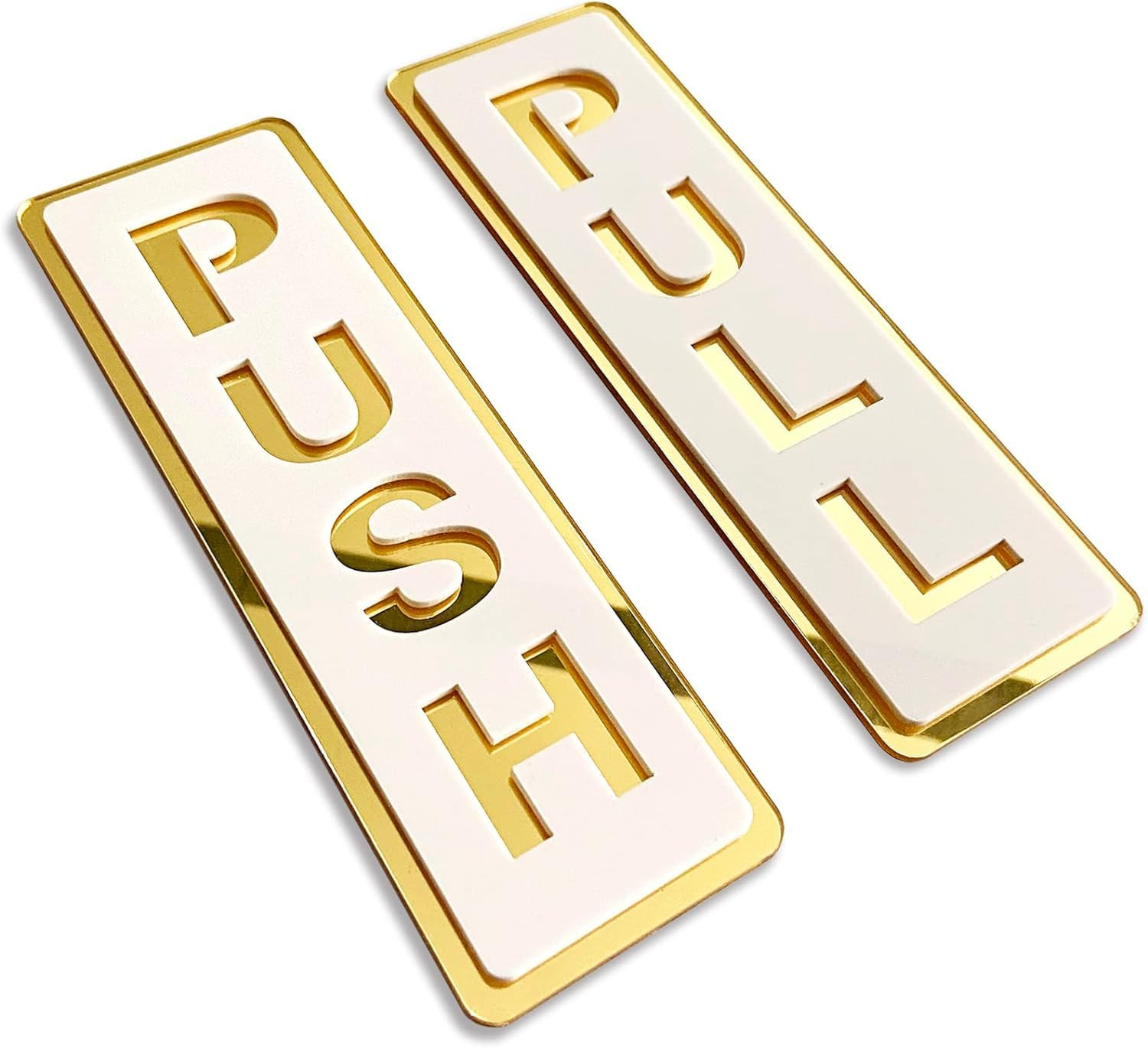 TAPush Pull Golden White Glass Door Acrylic Signage Sticker, Self-Adhesive Door Sign Sticker for Office, Stores, Cafe, Hotel, Restaurant, Business & Shop - 5.9 Inch x 2 Inch (Acrylic)