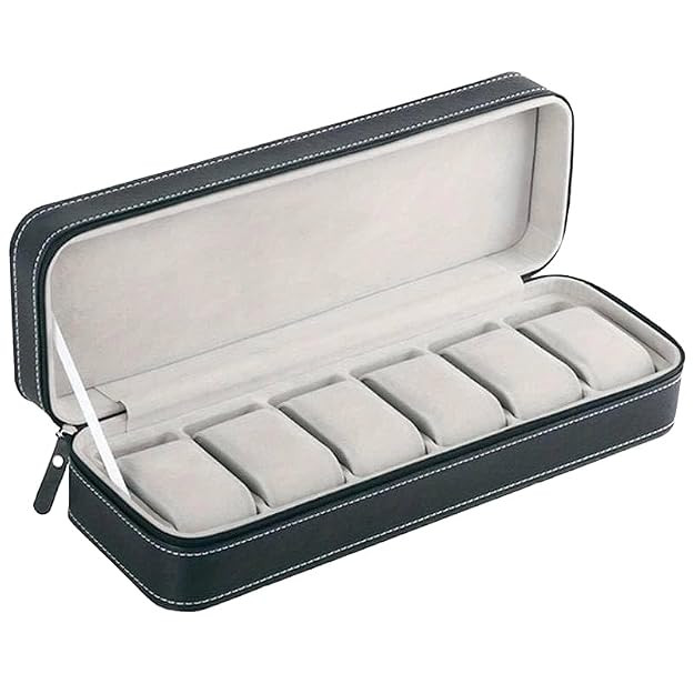 TA Jewellery and Watch Organiser Box Men's and Women's Watch Box Holder Organizer Case In 6 Slots of watches In PU Jewellery and Watch Organiser Box Men's and Women's Watch Box Holder Organizer Case In 6 Slots of watches In PU Leather (Black) (Watch_Box_4
