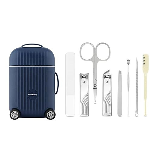 TA 8-in-1 Manicure Kit – Stainless Steel Nail Clipper Set for Men & Women Mini Suitcase Professional Nail Care On-the-Go, Portable Design for Refined Manicure Experience (Blue)
