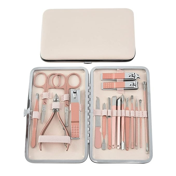 TA  Stainless Steel Nail Kit for Women Professional Manicure Set Nail Clippers Pedicure Kit - 18 Pieces Grooming kit for Women Portable Travel Kit