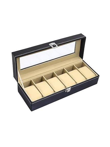 TA Watch Box Organizer for Men And Women Watch Case Storage Organiser PU Leather Bracelet Watch Collection Box | Watch Case with Large Glass Lid | Gift For Men Women
