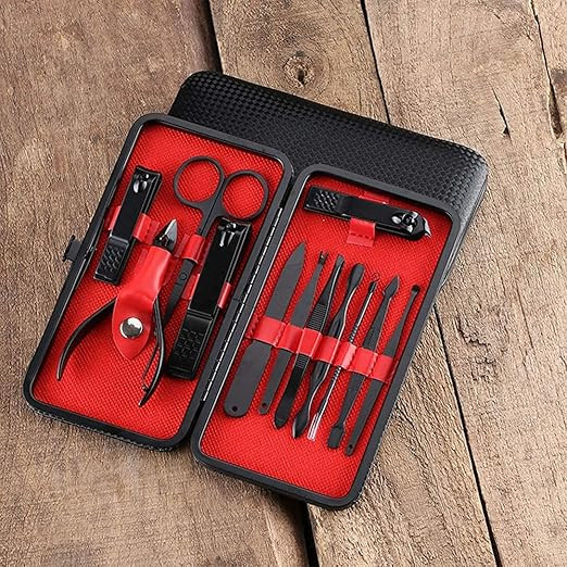 TA Pedicure Manicure Kit || Nail Cutter Clipper Set || 12 in 1 Stainless Steel Grooming Kit || Nail Cutter, Scissor, Eyebrow Tweezer Beauty Care Tools With Case For Men & Women