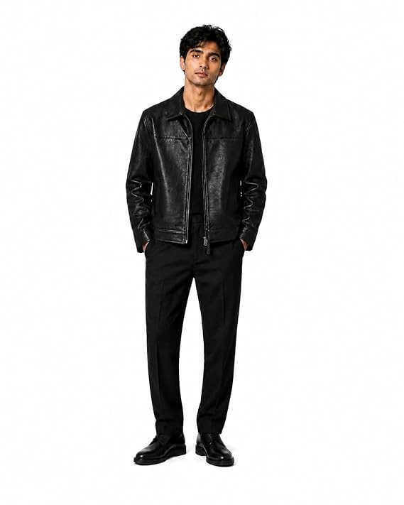 Men's Faux, Leather Standard Length Designer Jacket Black Medium
