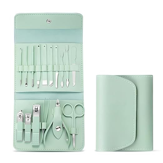 TA Stainless Steel Professional Manicure Set Nail Cutter || Women Nail Scissors Luxury Grooming Kit Manicure Pedicure Kit || Women Nail Art Remover Needle (Multicolor) (16 IN 1 Manicure Set)