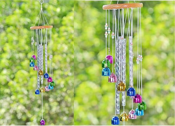 TA Multicolour Wind Chime with 4 Pipes and 11 Bells, Solid Wood Pendulum, 22 Inch, for Home Balcony Garden Indoor and Outdoor Decor