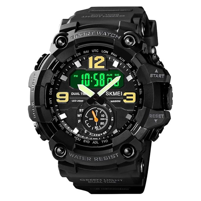 TA Men's Digital Sports Wrist Watch LED Screen Large Face Electronics Military Watches Waterproof Alarm Stopwatch Back Light Outdoor Casual Black Watch - 1637