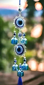 TV 5 Bell Evil Eye Metal Wind Chimes for Home Balcony Evil Eye Protection - Positive Energy Wall Hanging | Thoughtful Present for housewarmings, Spiritual Friends, Symbolic Decor.
