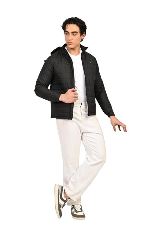 Men’s Hooded Puffer Jacket | Lightweight Warm Quilted Winter Jacket with Detachable Hood | Windproof & Water-Resistant Full Zip Outerwear
