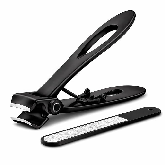 TA Nail Cutter for Men Toe Nail Cutter for Thick Nails Cutting Clipper Trimmer for Women Wide-Opening Sharp Jaws Stainless Steel Large Nail Clippers Set with Nail File (Black)