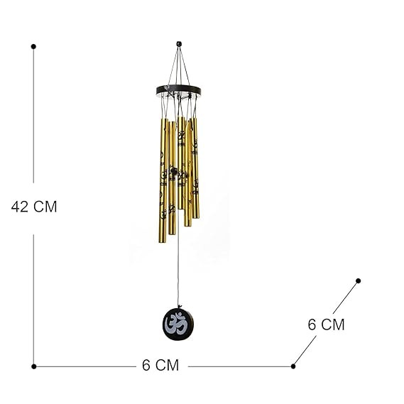 TA Feng Shui Metal Wind Chime with Om Printed 5 Pipes for Positive Energy, Decorative Outdoor/Indoor Hanging Bells