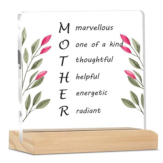 TA Sign Marvellous Mother Plaque with Wood Stand Gift for Mom Home Office Desk Decor | (4 X 4 Inches) MP_05