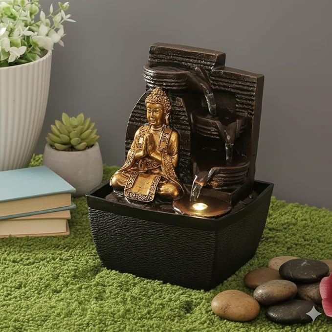TA Tabletop Water Fountain – Decorative Indoor Showpiece for Living Room, Bedroom, Office & Home Decor (Buddha F6)