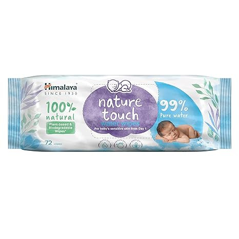TA Himalaya Nature Touch Water Baby Wipes |72 Wipes - Pack of 1| 99% Pure Water | 100% Plant-Based Biodegradable Wipes | Organic Coconut Oil | for Sensitive Skin from Day 1 |Unscented