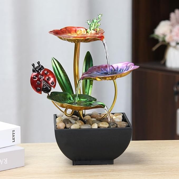 TA  Metal Water Fountain for Home Decor,Tabletop Indoor Desktop Showpiece Fountain for Living Room Bedroom Office Housewarming Gift Meditation Relaxation Zen Water Fountain,16x14x23cm(FT_03)