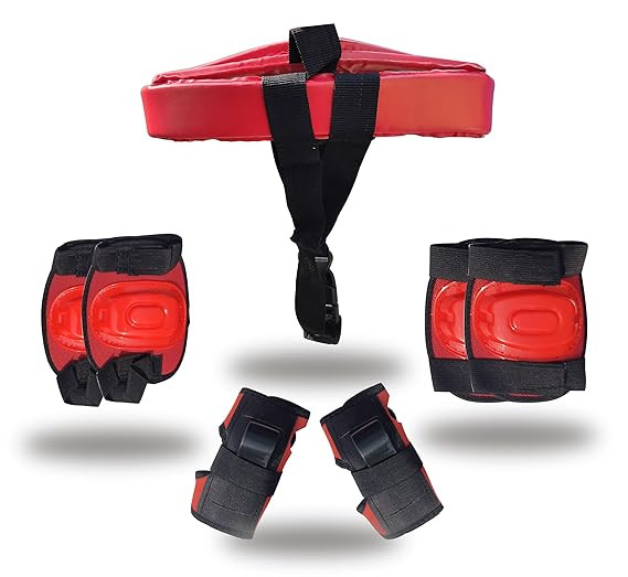 TA Skating Guard Kit for Skating | Cycling Protection Set | Multi Sport Gear for Children Age 5-16 Years, Helmet Elbow Guards Knee Caps & Hand Gloves (RED)
